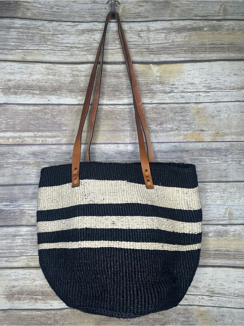 Gorgeous hand woven tote with leather strap